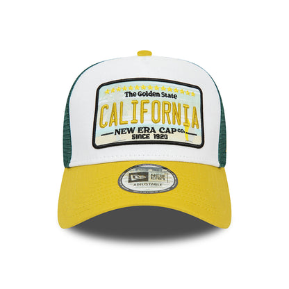 New Era California A-Frame Trucker Cap - Patch - White-Yellow-Dark Green
