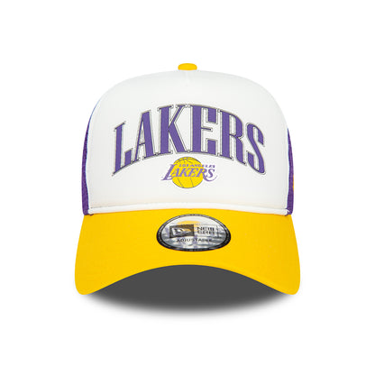 New Era L.A. Lakers A-Frame Trucker Cap - NBA Retro - White-Yellow-Purple