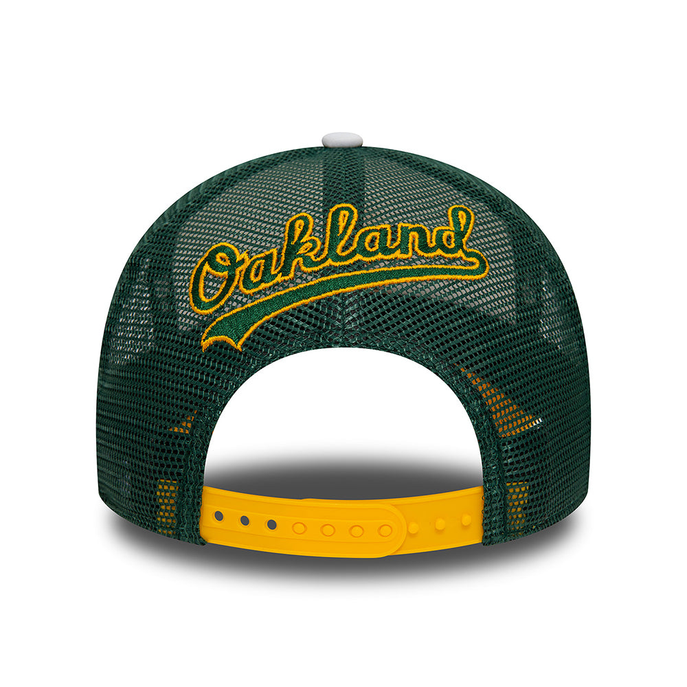 New Era Oakland Athletics A-Frame Trucker Cap - MLB Logo - White-Yellow-Dark Green