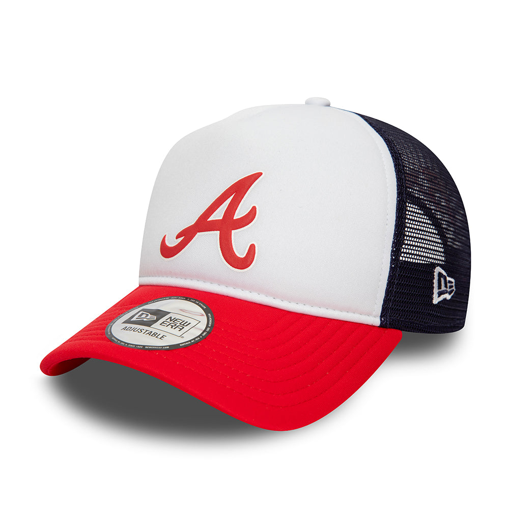 New Era Atlanta Braves A-Frame Trucker Cap - MLB Logo - White-Scarlet-Navy