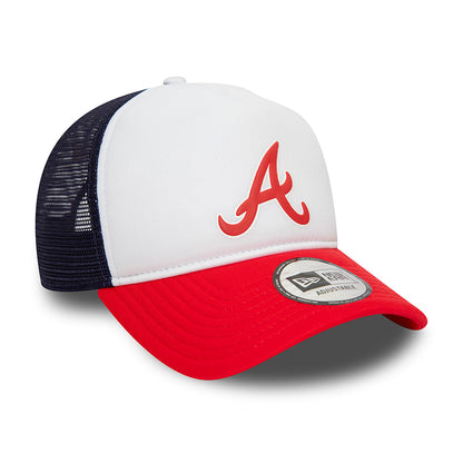 New Era Atlanta Braves A-Frame Trucker Cap - MLB Logo - White-Scarlet-Navy