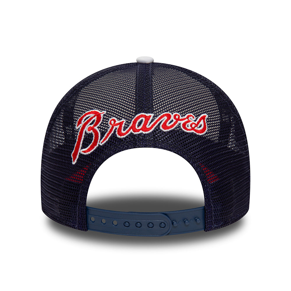 New Era Atlanta Braves A-Frame Trucker Cap - MLB Logo - White-Scarlet-Navy