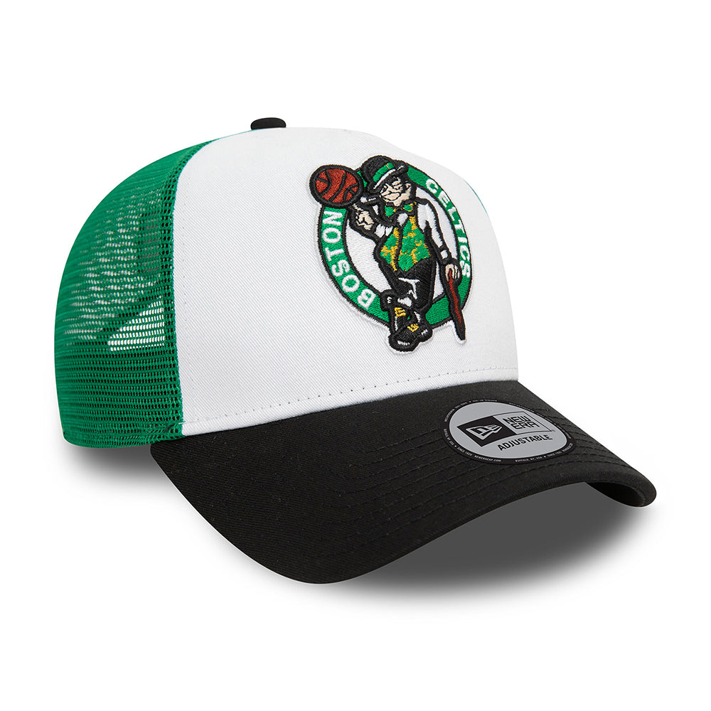 New Era Boston Celtics A-Frame Trucker Cap - NBA Rear Arch - White-Black-Green