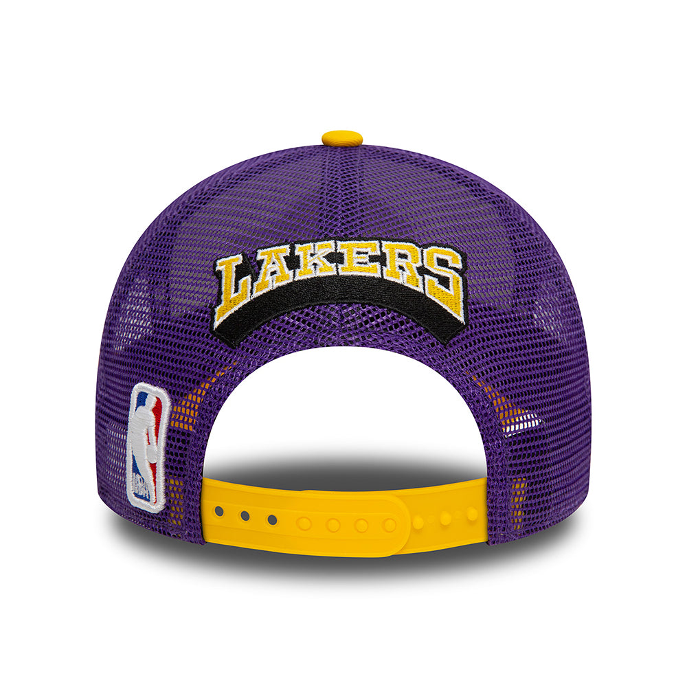 New Era L.A. Lakers A-Frame Trucker Cap - NBA Rear Arch - White-Yellow-Purple