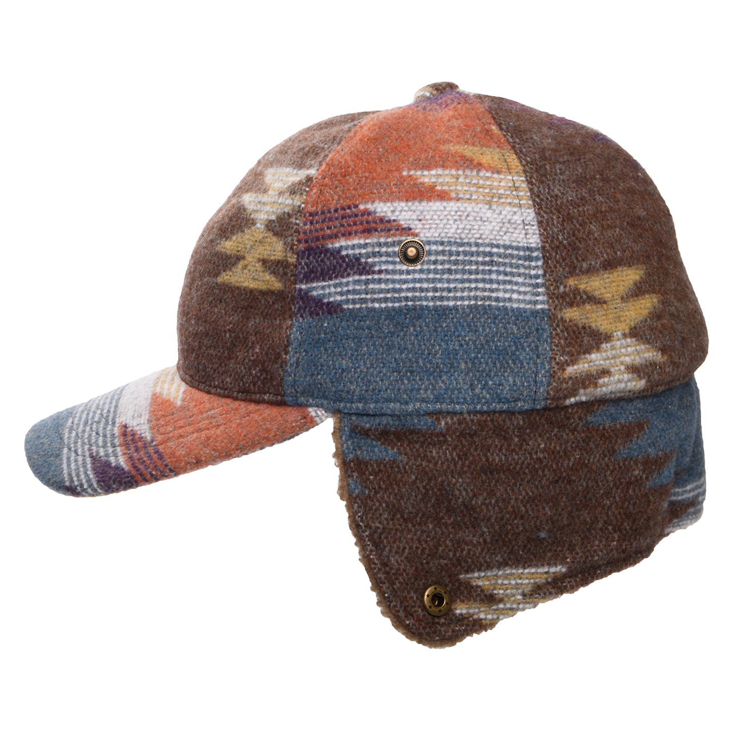 Scala Hats Sapos Aztec Print Baseball Cap with Earflaps - Brown-Multi