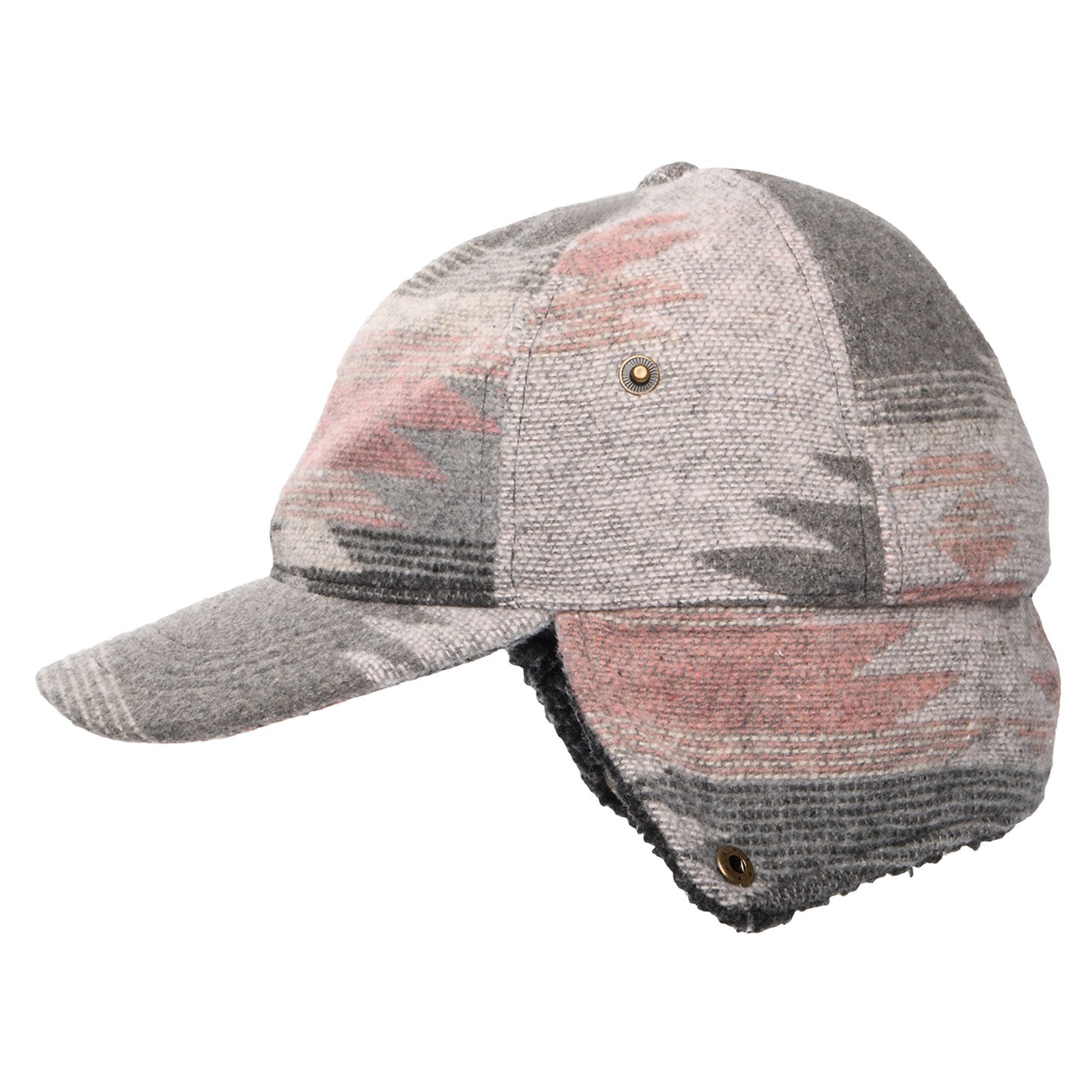 Scala Hats Sapos Aztec Print Baseball Cap with Earflaps - Grey-Multi