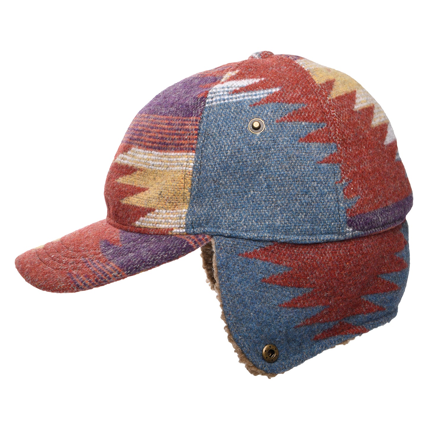 Scala Hats Sapos Aztec Print Baseball Cap with Earflaps - Rust-Multi