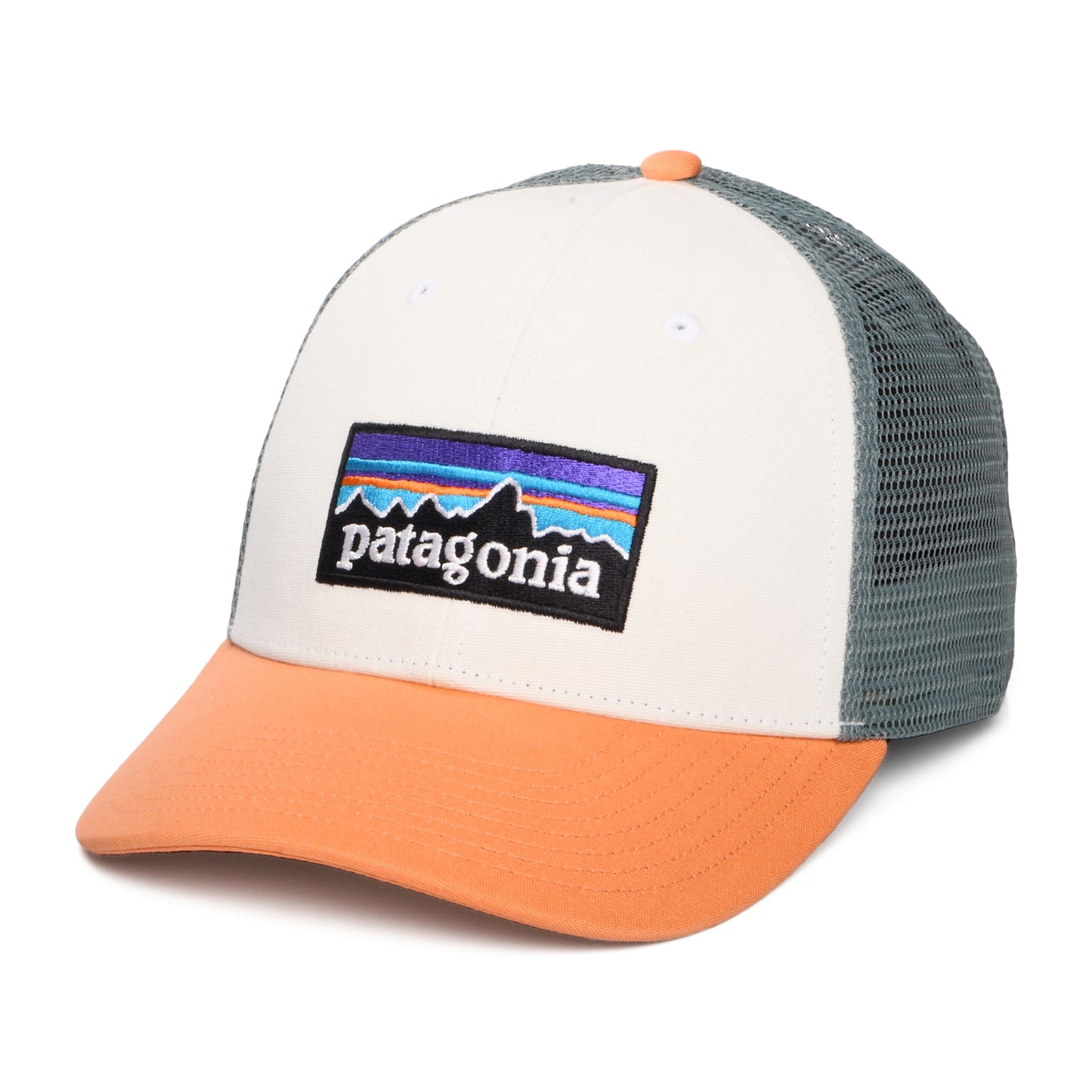 Patagonia Hats P-6 Logo Organic Cotton LoPro Trucker Cap - White-Peach-Slate Blue