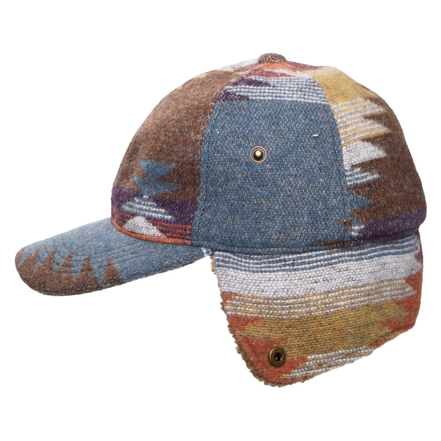 Scala Hats Sapos Aztec Print Baseball Cap with Earflaps - Denim-Multi