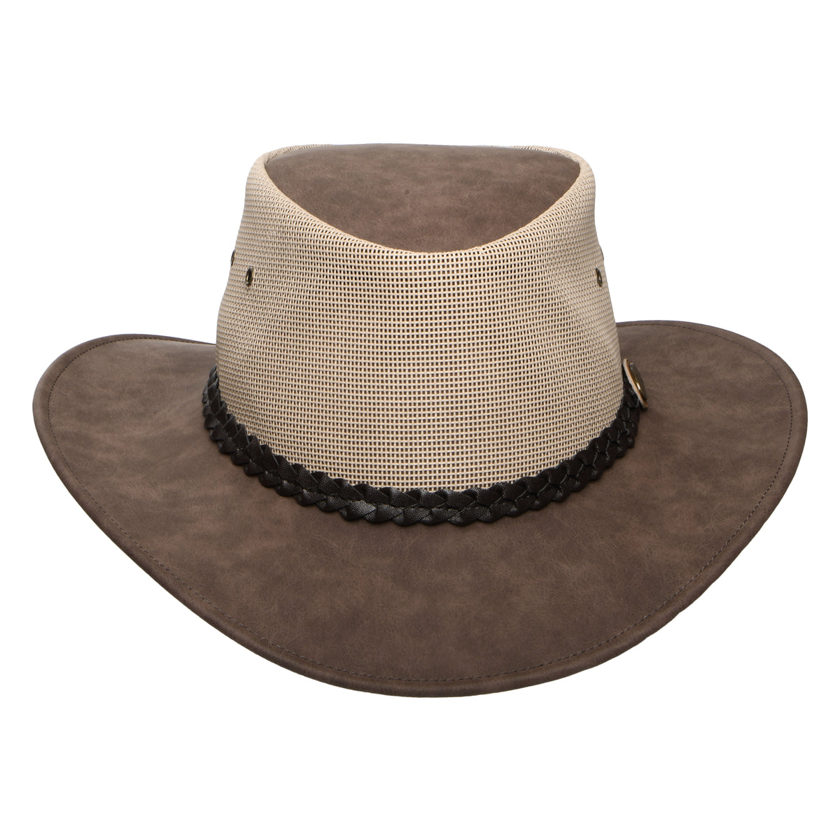 Denton Hats Voyager Faux Leather Vented Outback Hat - Brown