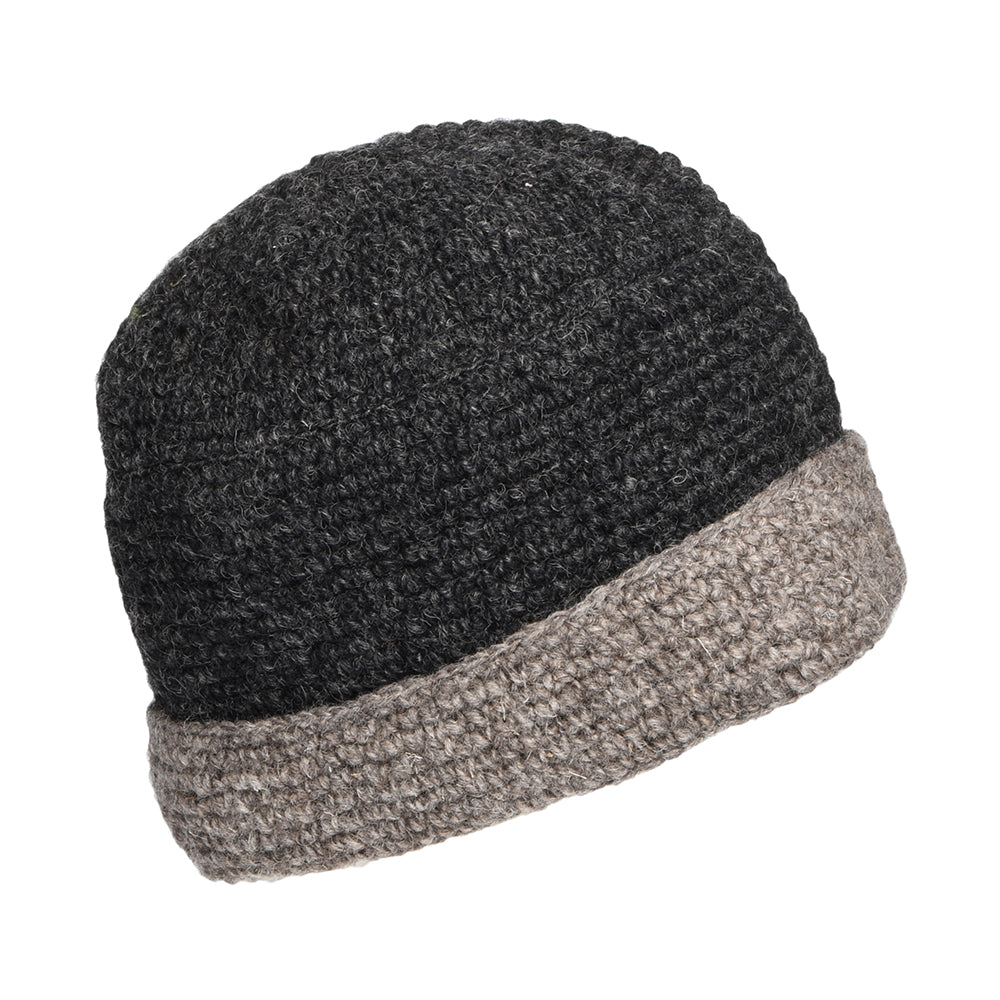 Kusan Turn Up Crochet Beanie Hat - Charcoal