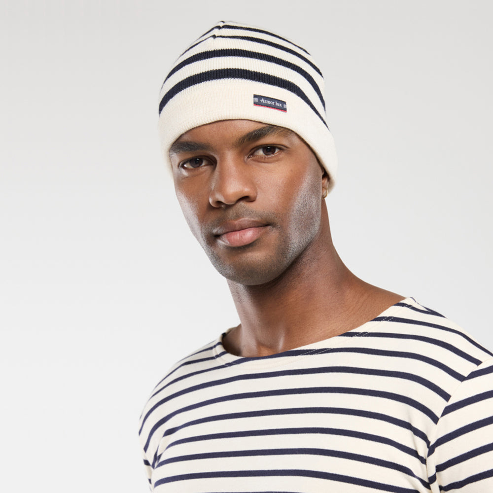 Armor Lux Lannion Striped Pure Wool Beanie Hat - Natural