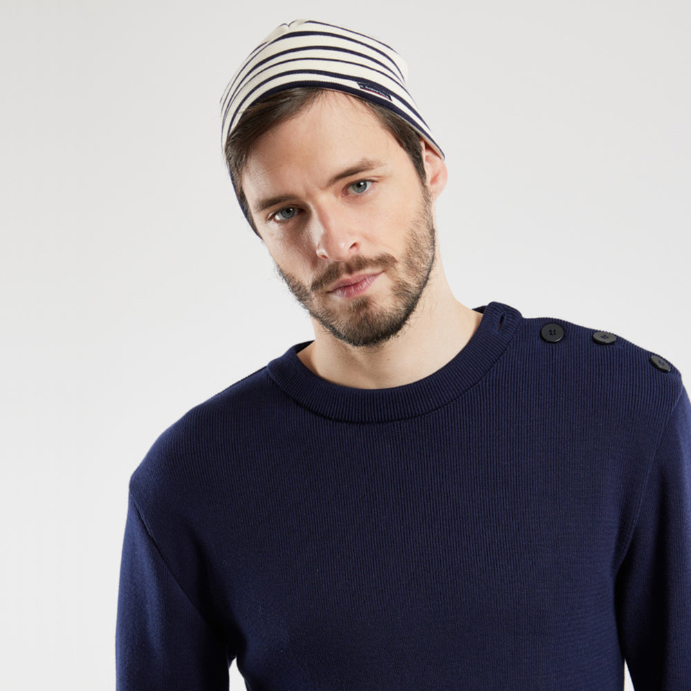 Armor Lux Treguier Cotton Interlock Striped Beanie - Natural-Navy
