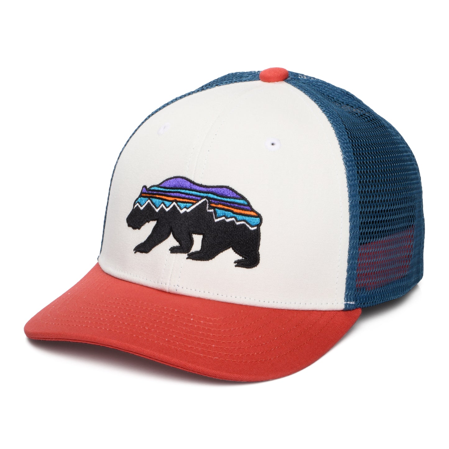 Patagonia Hats Kids Fitz Roy Bear Organic Cotton Trucker Cap - White-Red-Blue