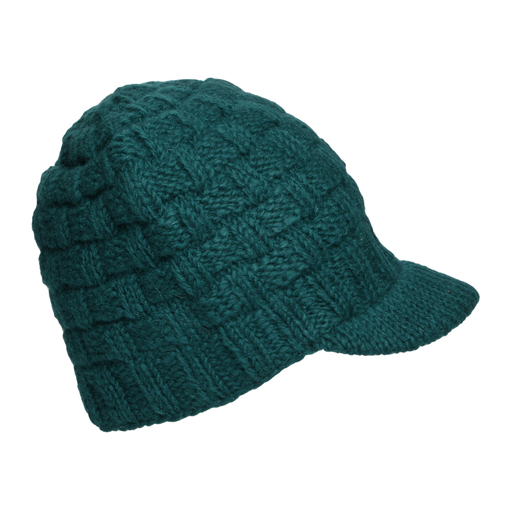 Kusan Basket Weave Peaked Beanie Hat - Teal