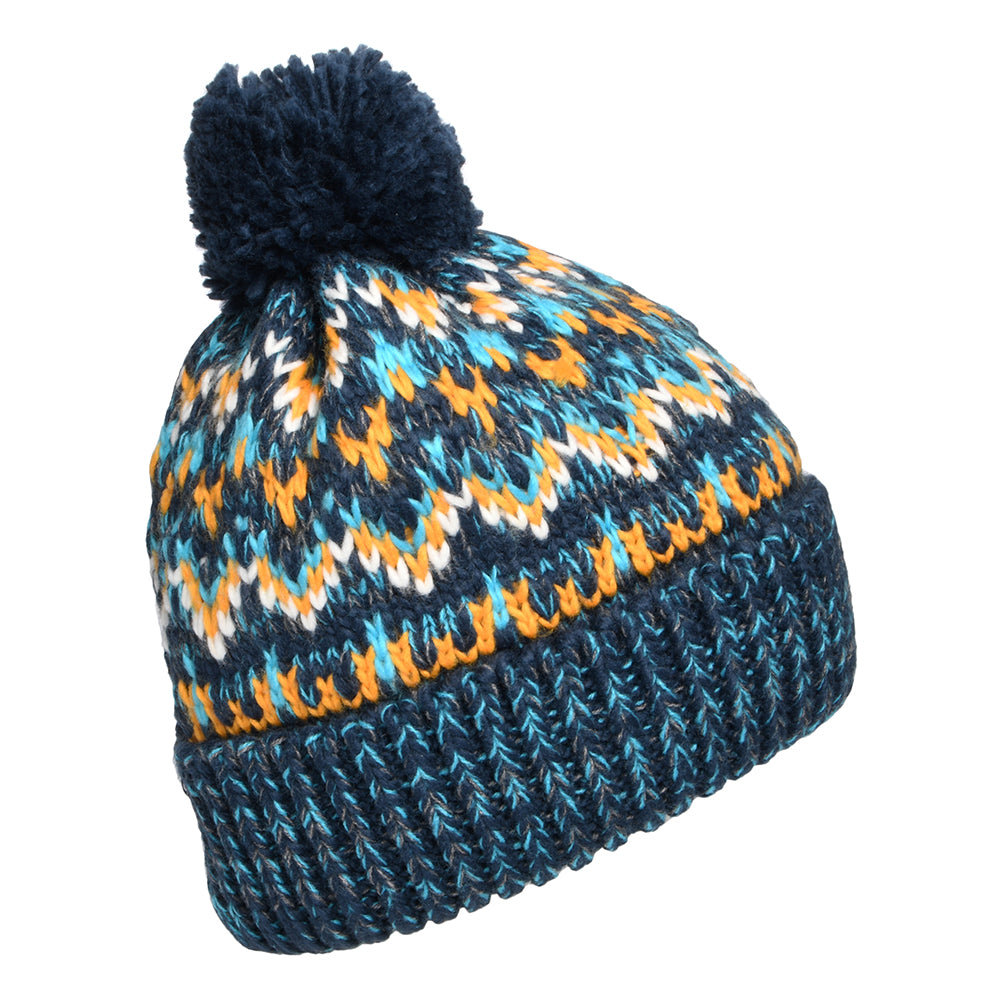 Failsworth Hats Arctic Fair Isle Bobble Hat - Navy-Blue-Yellow