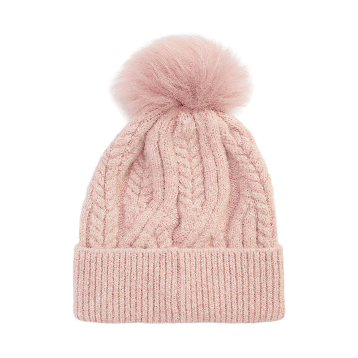 Barbour Hats Elsdon Cable Knit Faux Fur Pom Bobble Hat - Rose