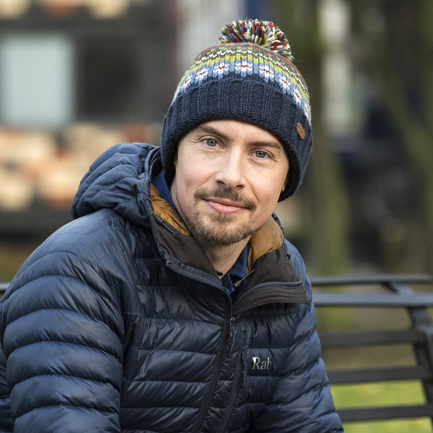 Kusan Mosaic Fair Isle Bobble Hat - Blue-Green