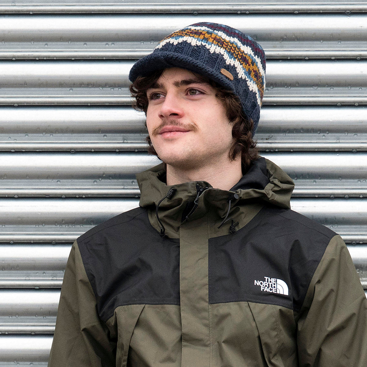 Kusan Brooklyn Fair Isle Peaked Beanie Hat - Navy-Multi