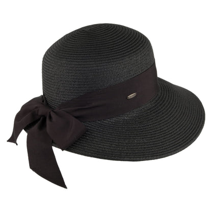 Scala Hats Straw Sun Hat With Grosgrain Bow - Black