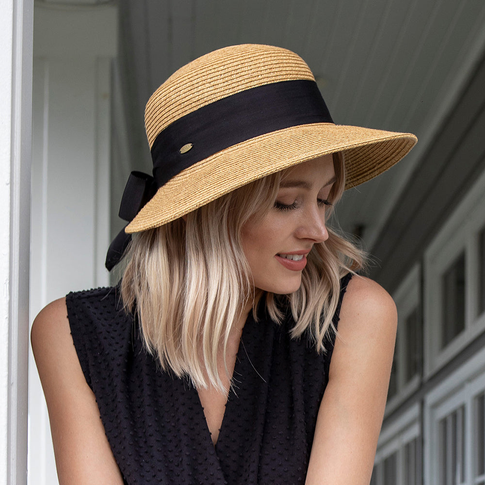 Scala Hats Straw Sun Hat With Grosgrain Bow - Light Brown