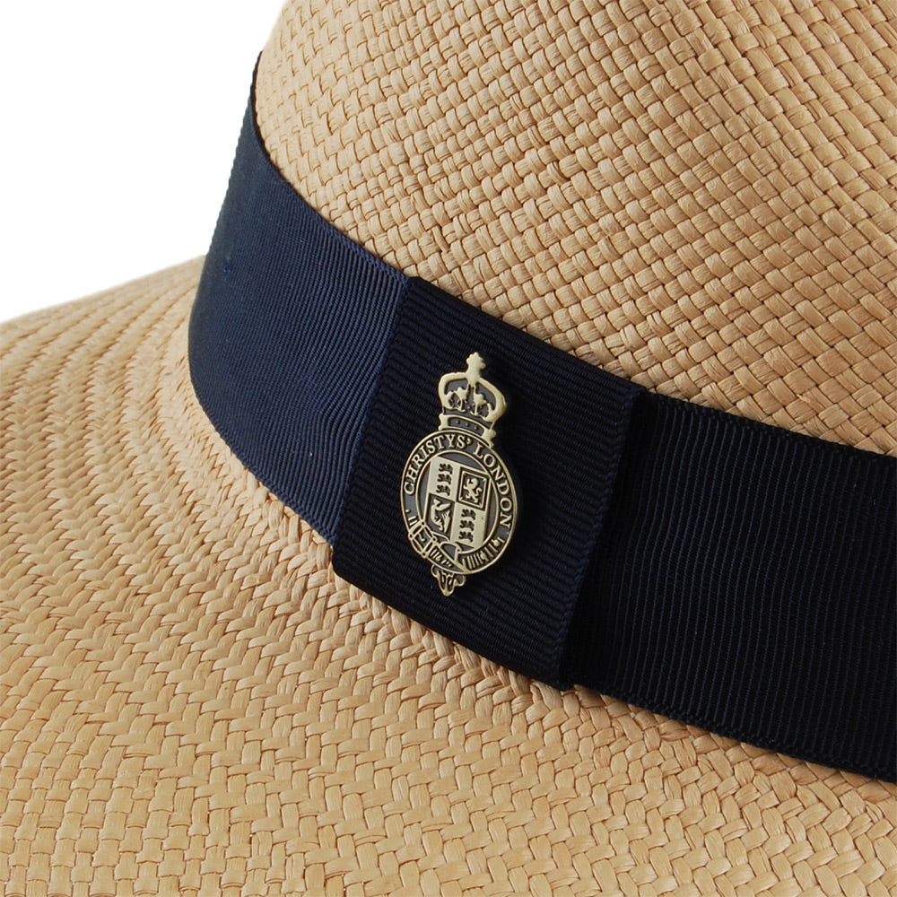 Christys Hats Classic Jessica Wide Brim Panama Hat With Navy Band - Natural