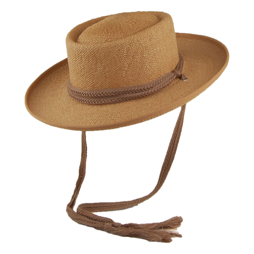 Scala Hats Jesolo Toyo Gaucho Sun Hat With Braided Cotton Chin Strap - Tea