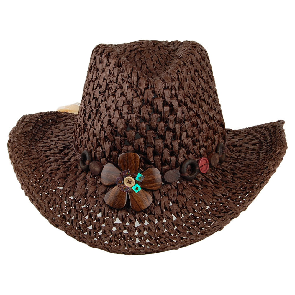 Scala Hats Prairie Crocheted Toyo Shapeable Cowboy Hat - Brown