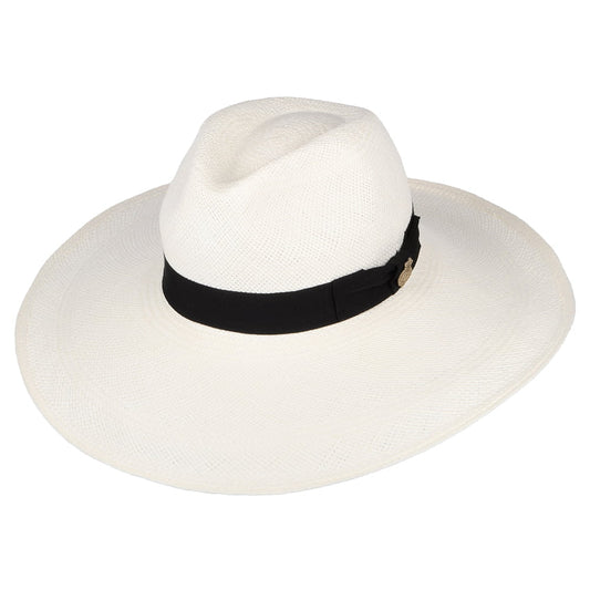 Christys Hats Jessica Wide Brim Panama Hat with Black Band - Bleach