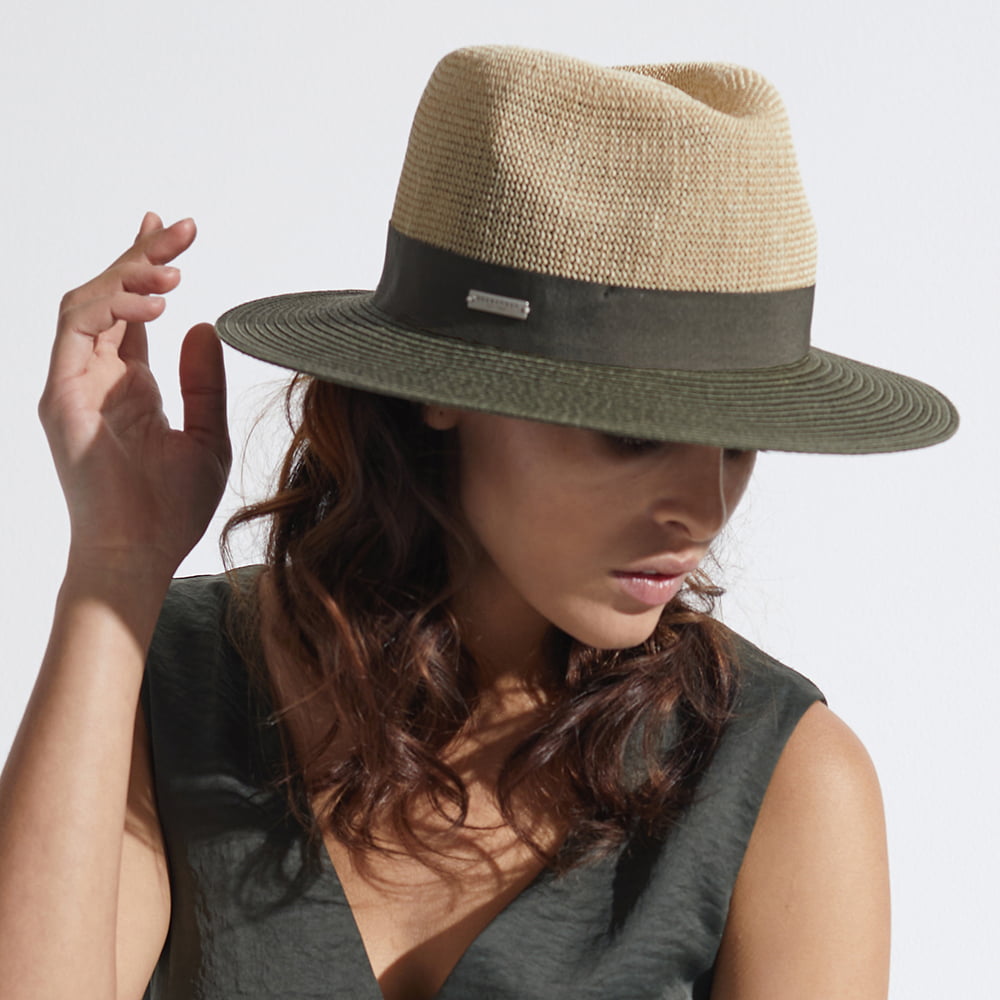 Seeberger Hats Two Tone Toyo Straw Fedora Hat - Natural-Olive