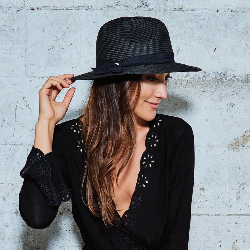 Scala Hats Beatty Paper Braid Safari Fedora Hat - Black