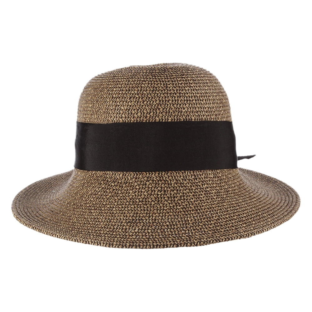 Scala Hats Straw Sun Hat With Grosgrain Bow - Natural-Black