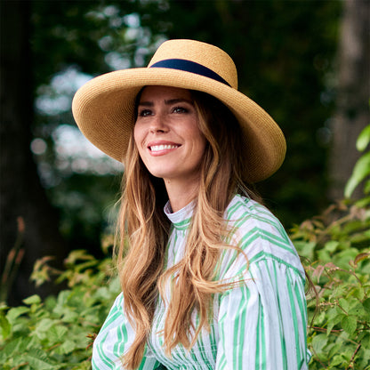Failsworth Hats Sissinghurst Straw Sun Hat with Navy Bow - Natural
