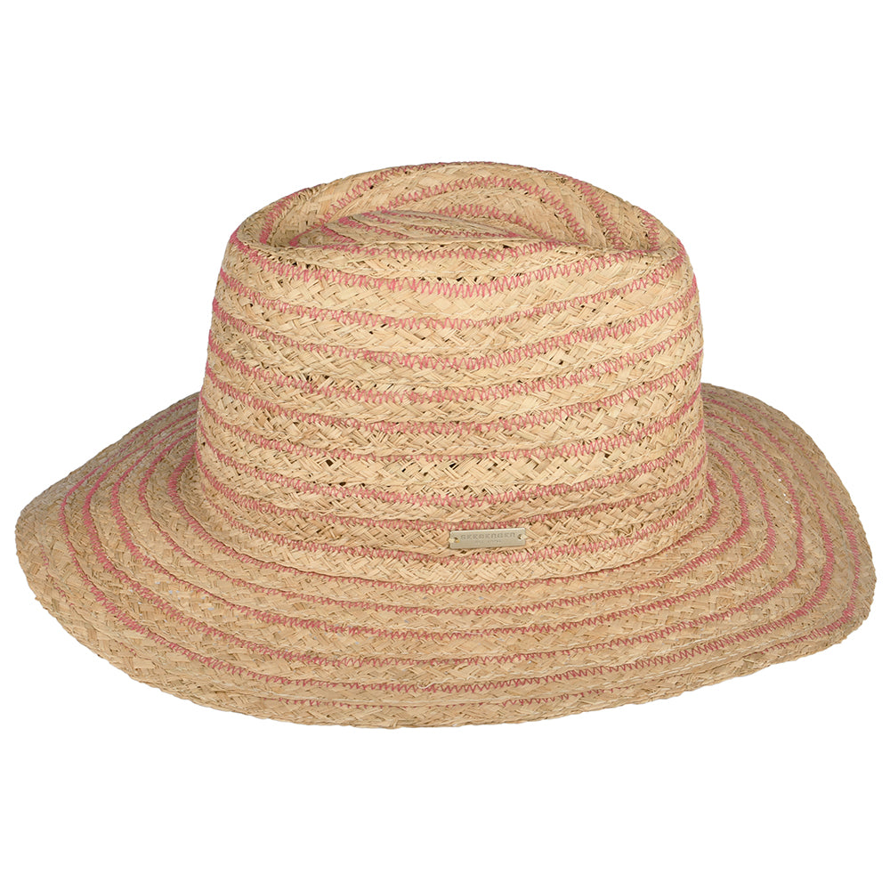 Seeberger Hats Crushable Raffia Straw Fedora Hat - Natural-Pink
