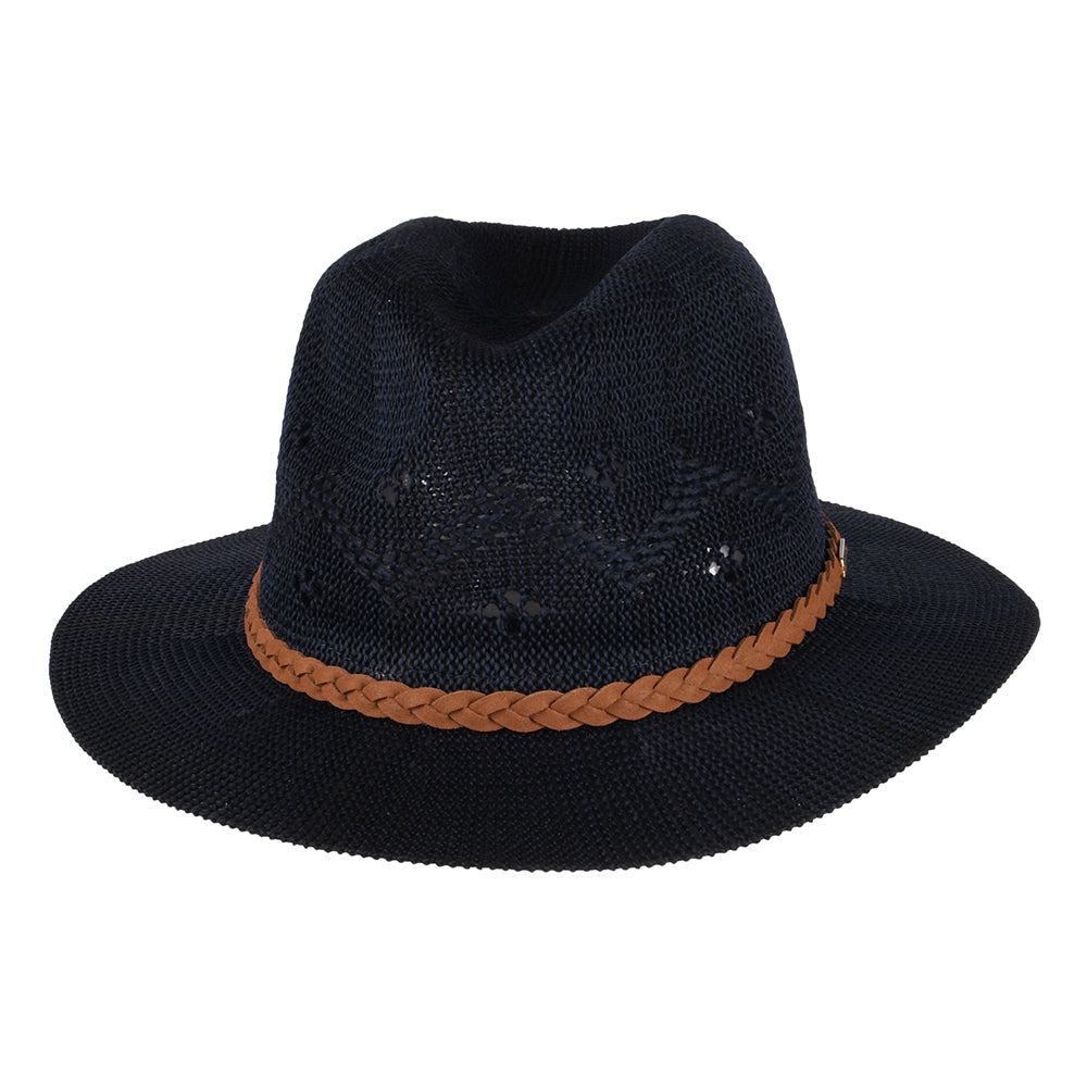 Barbour Hats Flowerdale Crochet Fedora Hat - Navy Blue