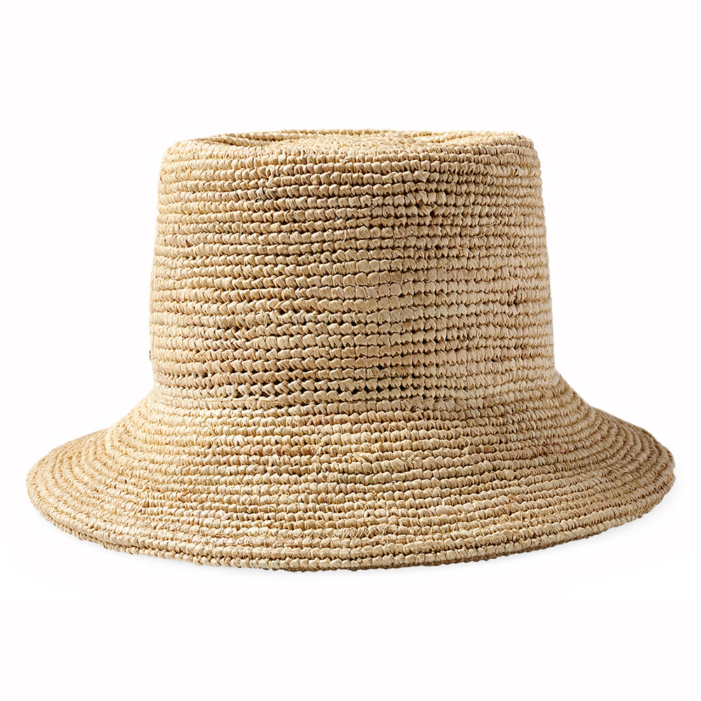 Brixton Hats Ellee Crocheted Raffia Straw Packable Bucket Hat - Tan