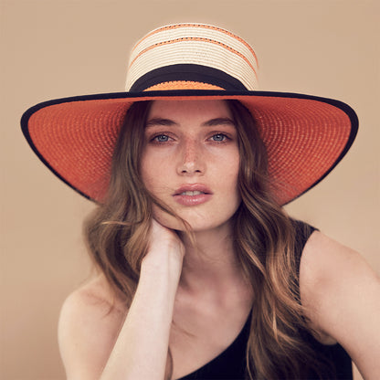 Seeberger Hats Toyo Straw Boater Hat - Natural-Orange