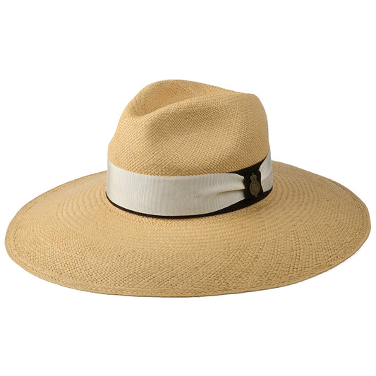 Christys Hats Classic Jessica Wide Brim Panama Hat With Cream-Brown Band - Natural