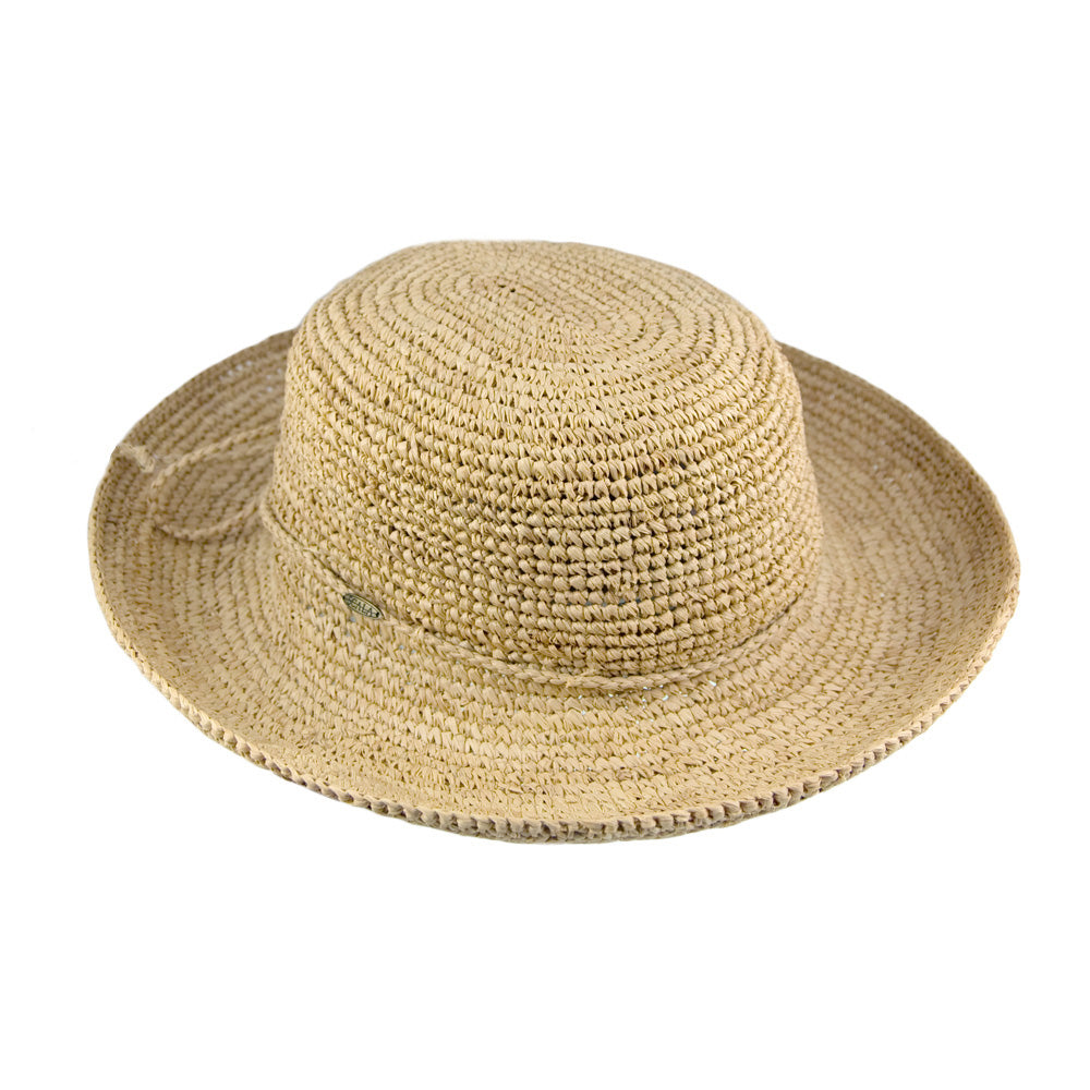 Scala Hats Packable Twisted Raffia Straw Boater Sun Hat - Petite Size - Natural