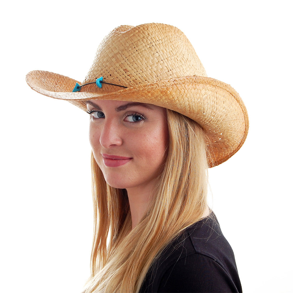 sur la tête Womens Calamity Cattleman Straw Cowboy Hat - Natural