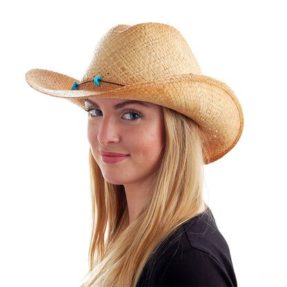 sur la tête Womens Calamity Cattleman Straw Cowboy Hat - Natural