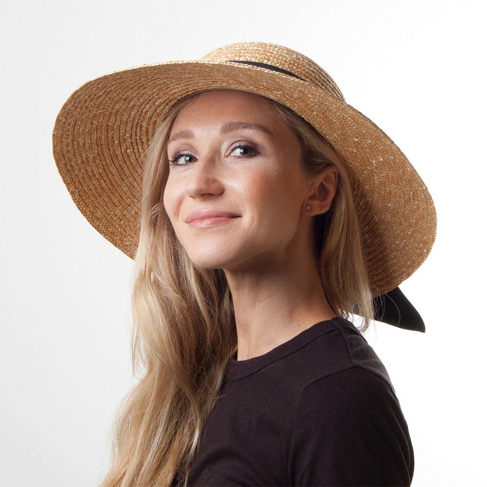 sur la tête Womens Milan Straw Boater Sun Hat - Natural