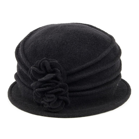 Scala Hats Grace Wool Cloche with Flower - Black