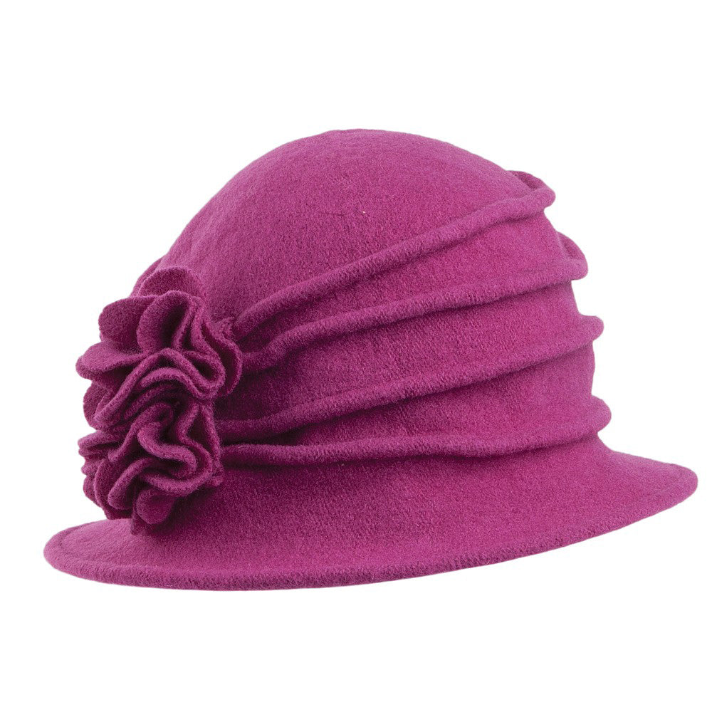 Scala Hats Grace Wool Cloche with Flower - Berry