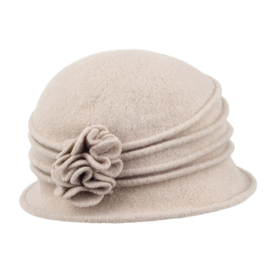 Scala Hats Grace Wool Cloche with Flower - Taupe