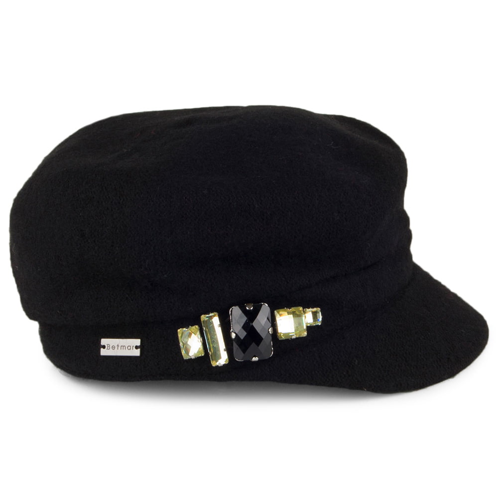 Betmar Hats Rhinestone Baker Boy Cap - Black