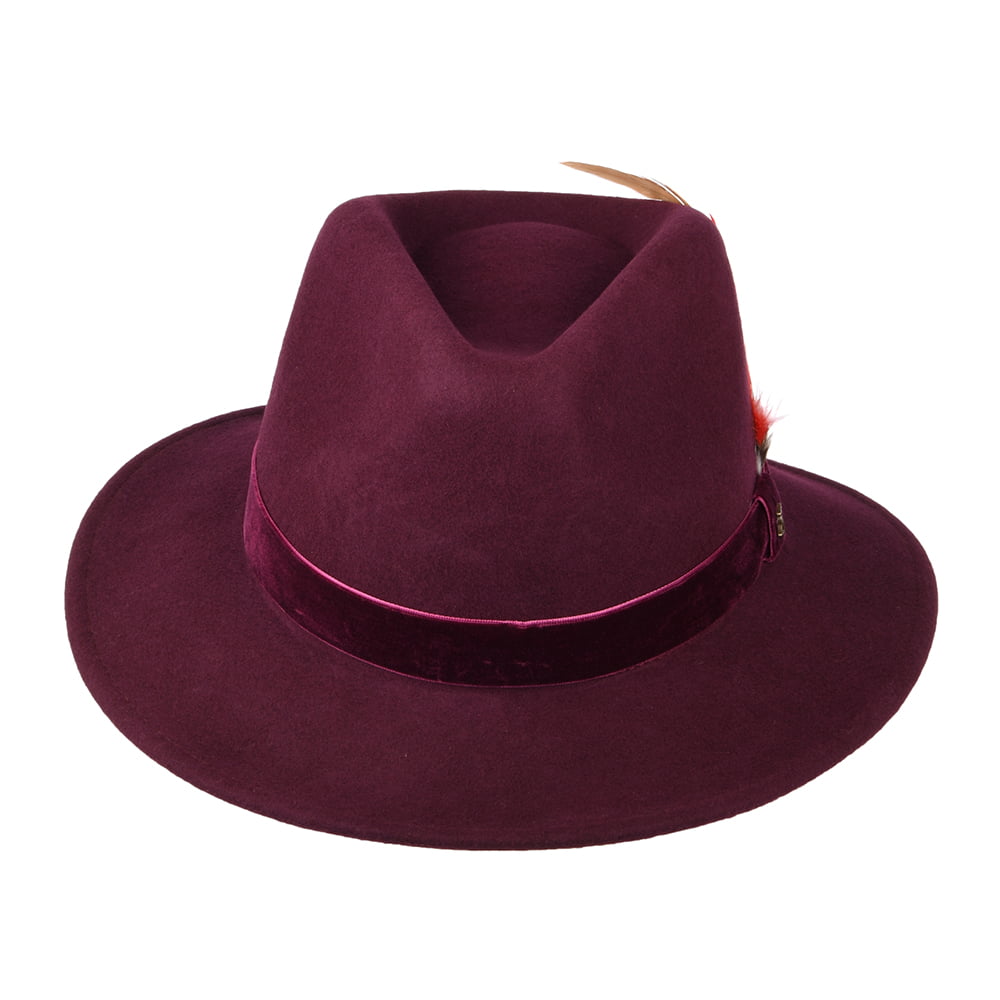 Joules Hats Felt Fedora Hat with Velvet Band - Oxblood