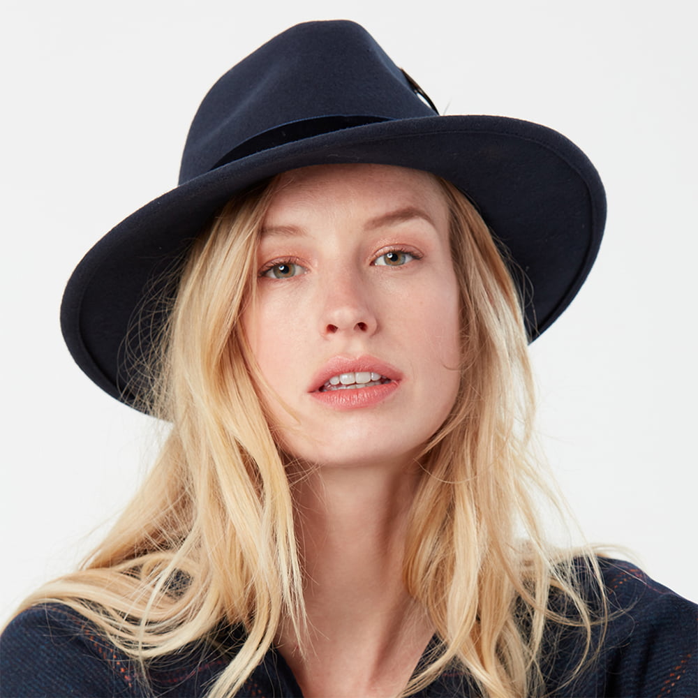 Joules Hats Wool Felt XXI Fedora Hat with Velvet Band - Navy Blue