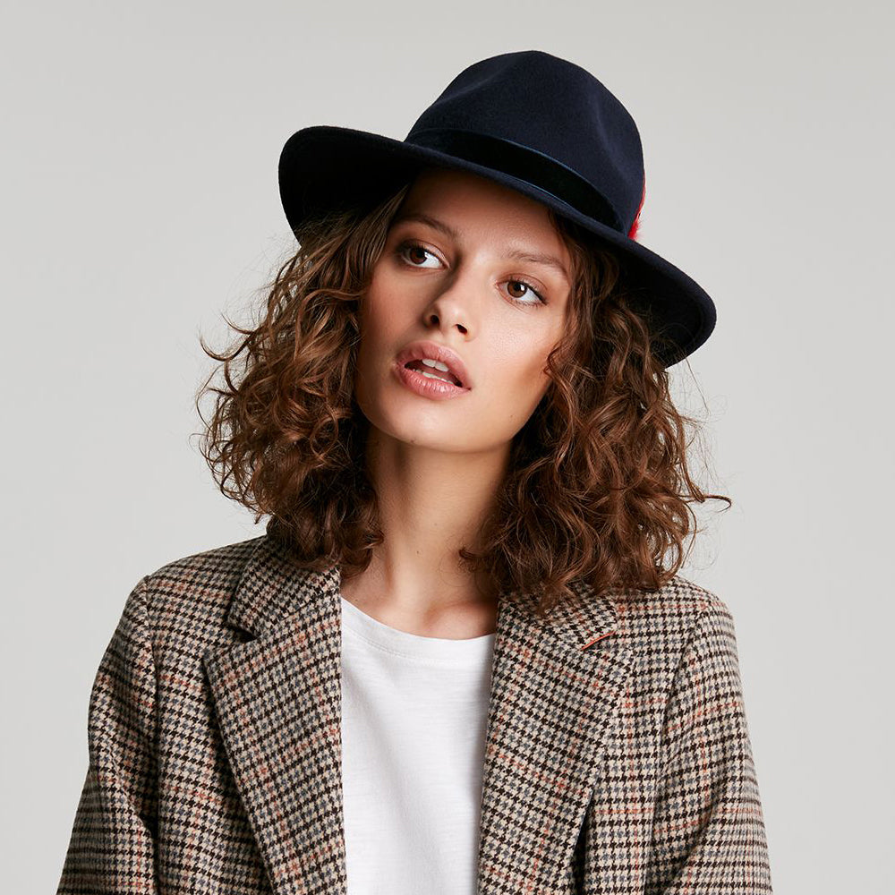 Joules Hats Wool Felt Fedora Hat With Velvet Band - Navy Blue
