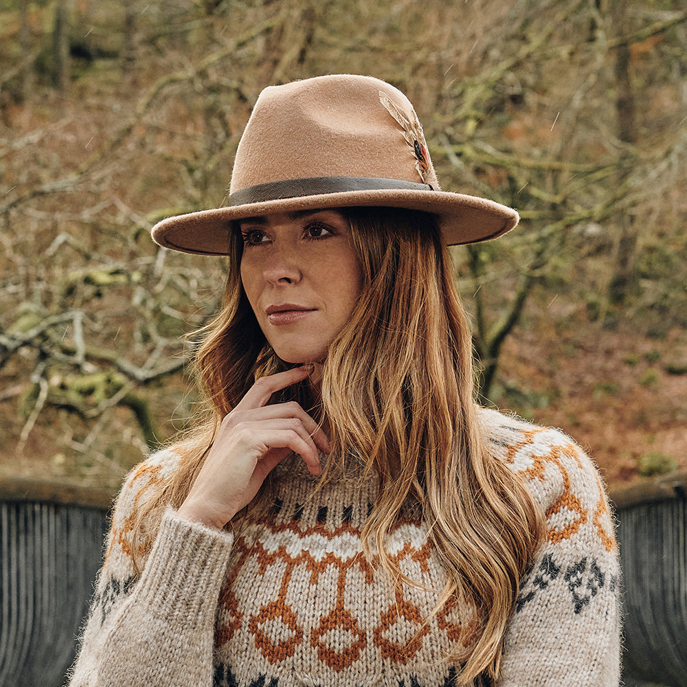 Failsworth Hats Cheltenham Showerproof Wool Felt Fedora Hat - Camel